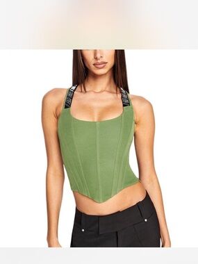 I.AM.GIA Olive Green Logo Strap Corset Tank